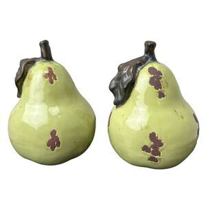 Two Beautiful Art Deco Ceramic 7” Decorative Green Pears Solidly Made